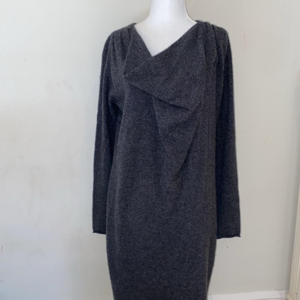 Chelsea & Theodore dark gray cashmere cowl neck sweater dress Sz S EUC